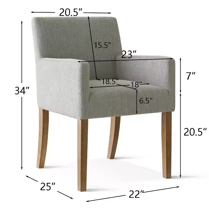 Set di 2 Poltrone Imbottite in Lino con Braccioli — Beige / Nero / Blu / Crema / Verde Scuro / Grigio, Gambe in Legno Massello, Posti a Sedere per 2