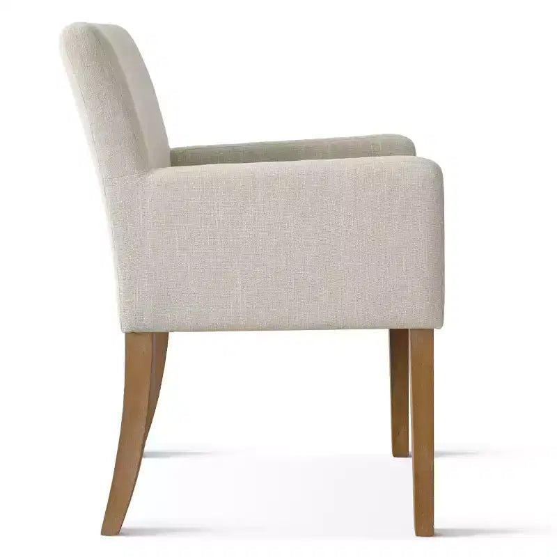 Set di 2 Poltrone Imbottite in Lino con Braccioli — Beige / Nero / Blu / Crema / Verde Scuro / Grigio, Gambe in Legno Massello, Posti a Sedere per 2