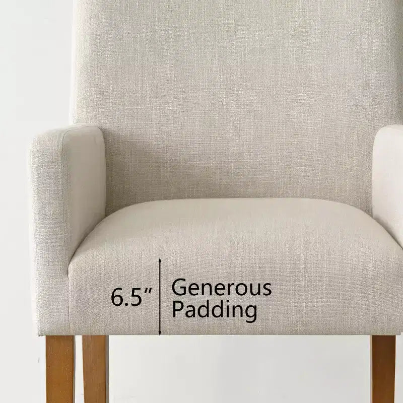 Set di 2 Poltrone Imbottite in Lino con Braccioli — Beige / Nero / Blu / Crema / Verde Scuro / Grigio, Gambe in Legno Massello, Posti a Sedere per 2