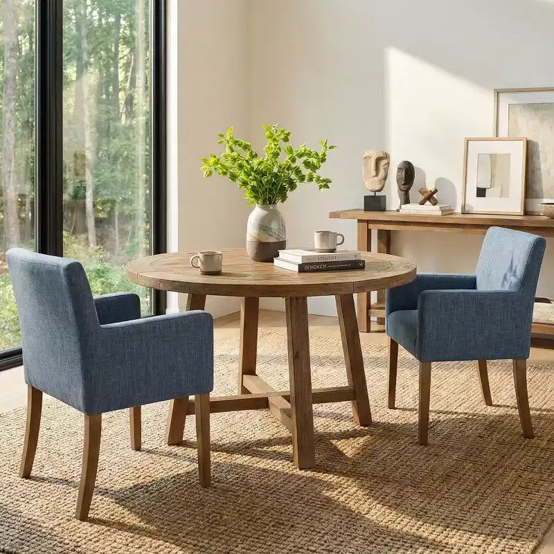 Set di 2 Poltrone Imbottite in Lino con Braccioli — Beige / Nero / Blu / Crema / Verde Scuro / Grigio, Gambe in Legno Massello, Posti a Sedere per 2