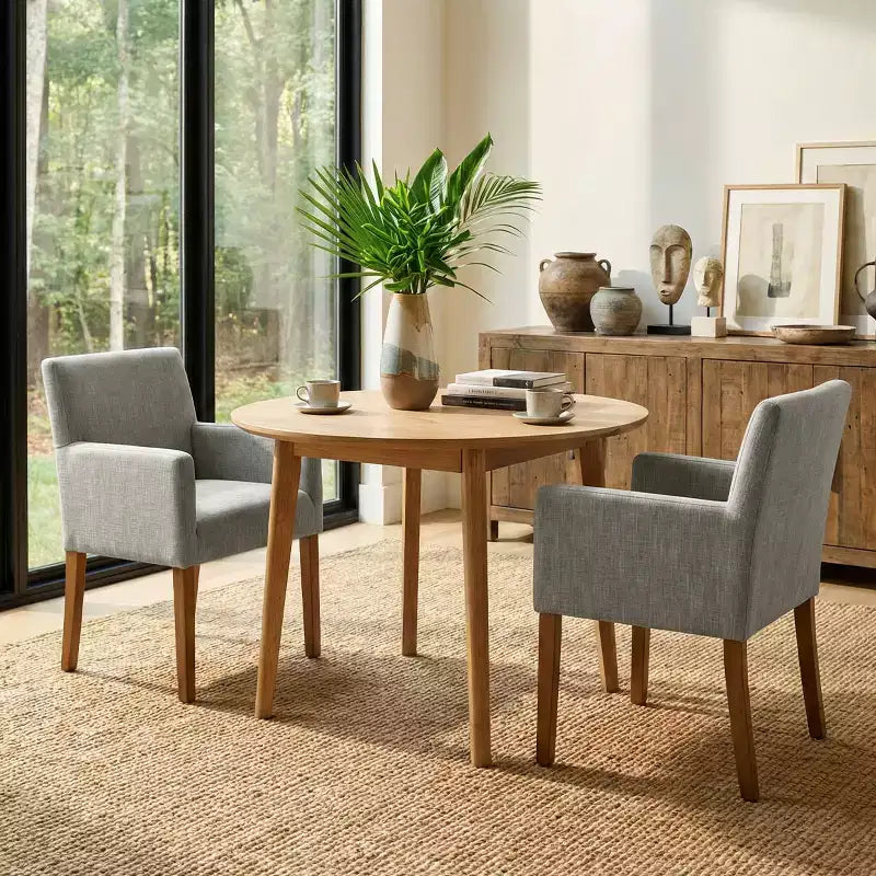 Set di 2 Poltrone Imbottite in Lino con Braccioli — Beige / Nero / Blu / Crema / Verde Scuro / Grigio, Gambe in Legno Massello, Posti a Sedere per 2