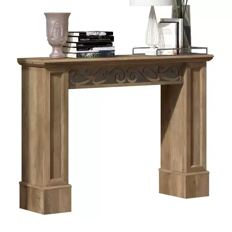 Consolle in Legno Marrone con Specchio e Design Intagliato Decorativo