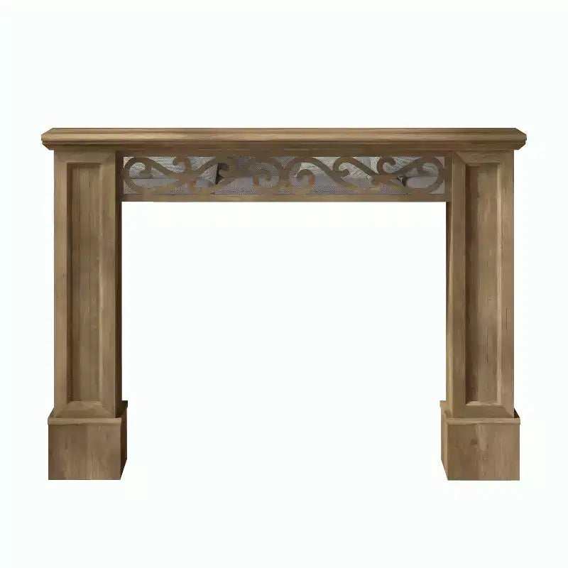 Consolle in Legno Marrone con Specchio e Design Intagliato Decorativo