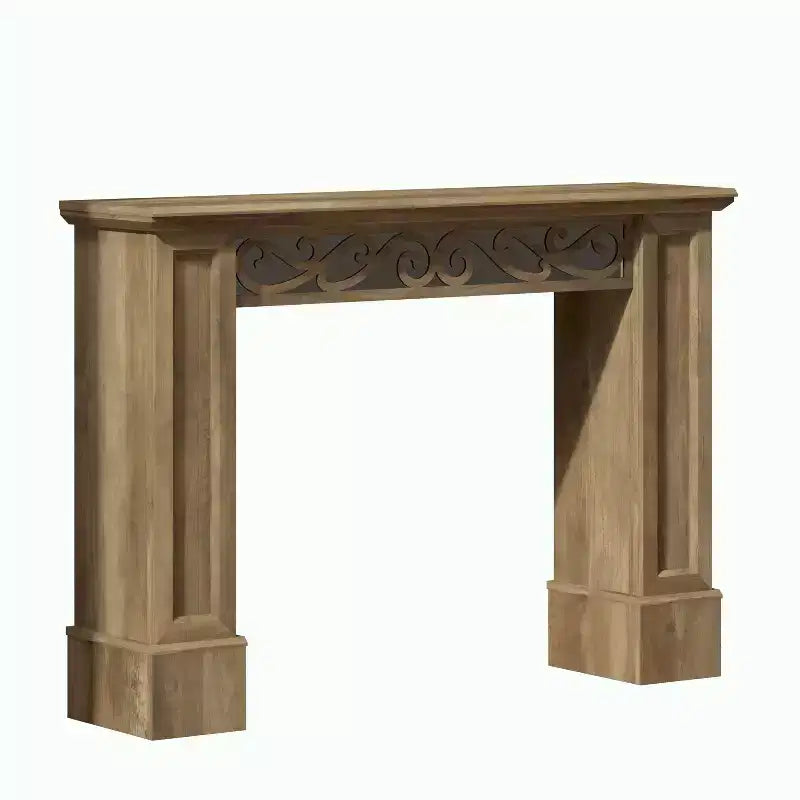 Consolle in Legno Marrone con Specchio e Design Intagliato Decorativo