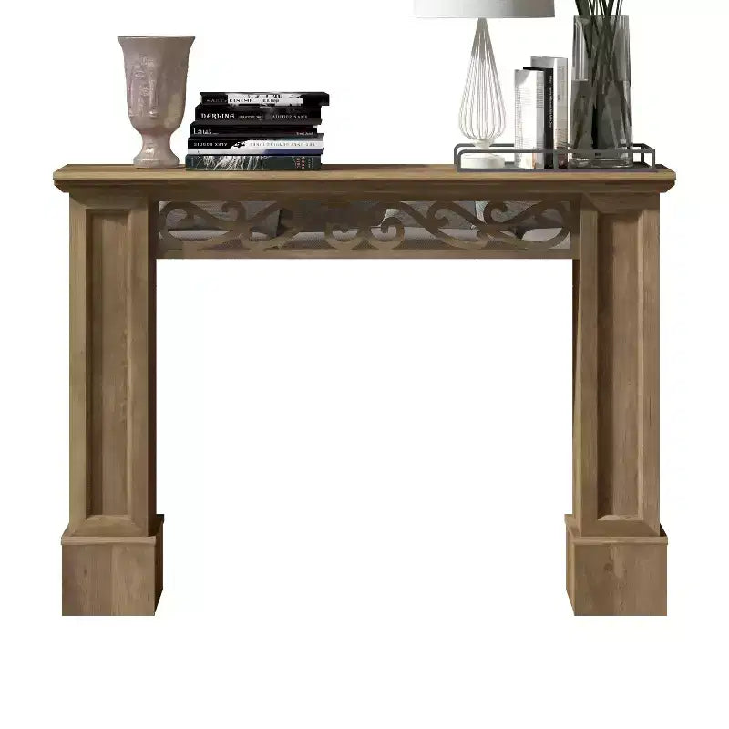 Consolle in Legno Marrone con Specchio e Design Intagliato Decorativo