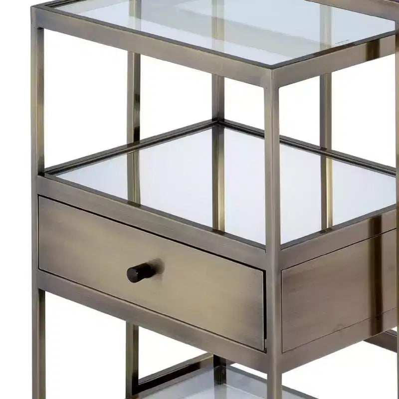 Set di 2 Tavolini Nido Marroni, Stile Industriale con Cassetto