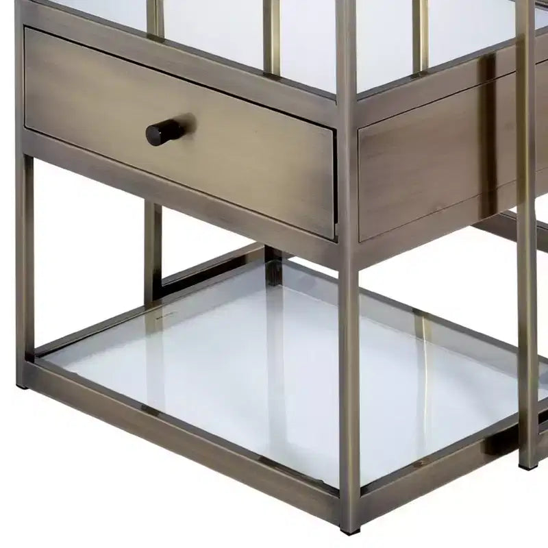 Set di 2 Tavolini Nido Marroni, Stile Industriale con Cassetto