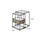 Set di 2 Tavolini Nido Marroni, Stile Industriale con Cassetto