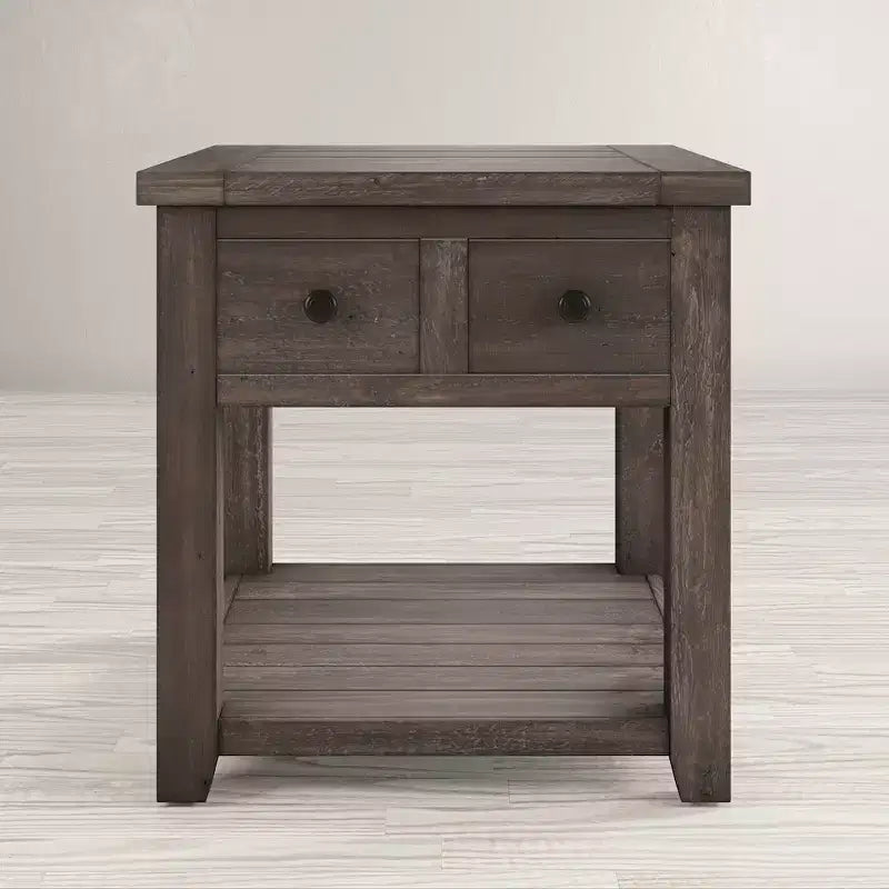 Tavolino quadrato in stile rustico, colore Marrone Barnwood/Bianco Vintage