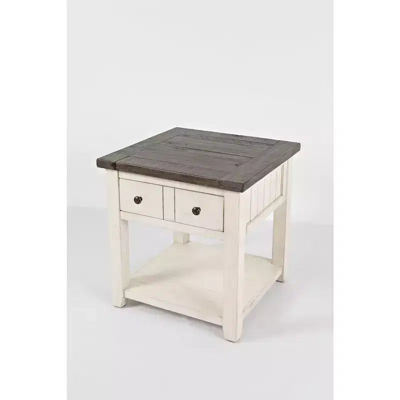 Tavolino quadrato in stile rustico, colore Marrone Barnwood/Bianco Vintage
