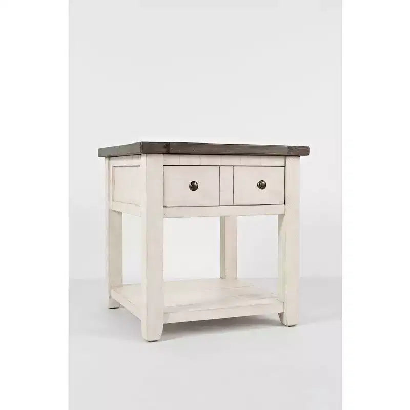 Tavolino quadrato in stile rustico, colore Marrone Barnwood/Bianco Vintage