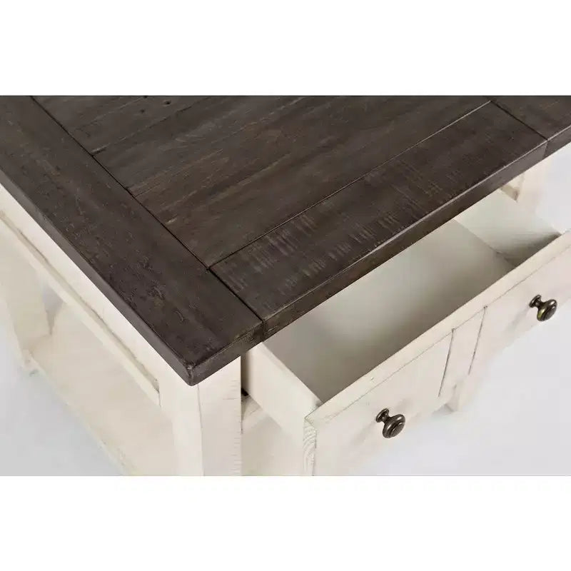 Tavolino quadrato in stile rustico, colore Marrone Barnwood/Bianco Vintage