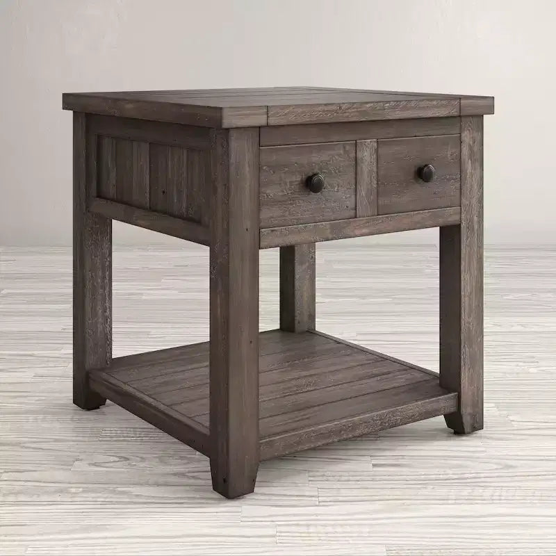 Tavolino quadrato in stile rustico, colore Marrone Barnwood/Bianco Vintage