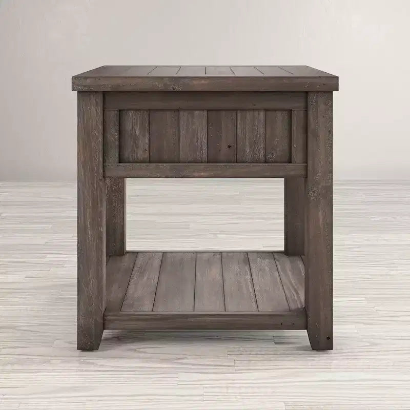Tavolino quadrato in stile rustico, colore Marrone Barnwood/Bianco Vintage