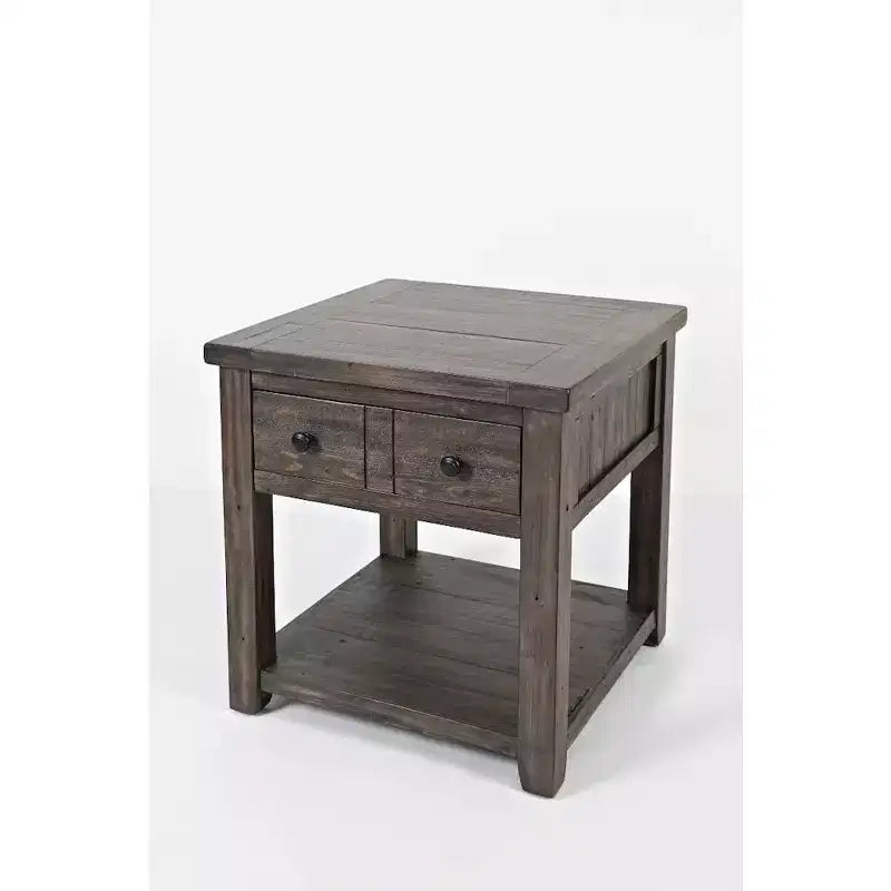 Tavolino quadrato in stile rustico, colore Marrone Barnwood/Bianco Vintage
