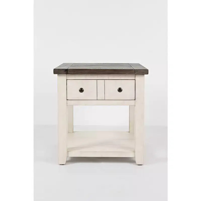 Tavolino quadrato in stile rustico, colore Marrone Barnwood/Bianco Vintage