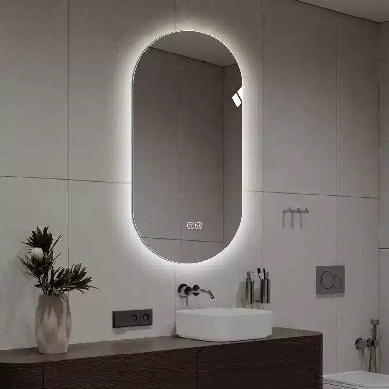 Specchio da Bagno Ovale a LED 48x24 Pollici Montaggio a Parete Anti-Appannamento Touch Screen