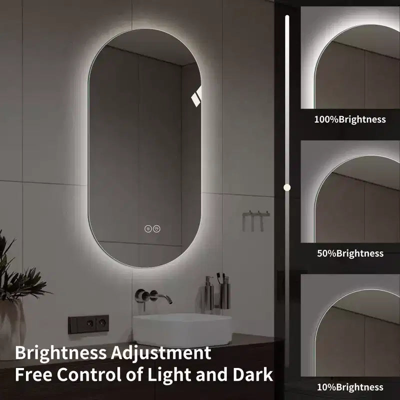Specchio da Bagno Ovale a LED 48x24 Pollici Montaggio a Parete Anti-Appannamento Touch Screen