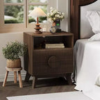 Comodino Grigio Rovere / Noce Scanalato con 2 Cassetti e Ripiano Aperto, 1–2 PEZZI