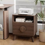 Comodino Grigio Rovere / Noce Scanalato con 2 Cassetti e Ripiano Aperto, 1–2 PEZZI