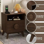 Comodino Grigio Rovere / Noce Scanalato con 2 Cassetti e Ripiano Aperto, 1–2 PEZZI