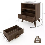 Comodino Grigio Rovere / Noce Scanalato con 2 Cassetti e Ripiano Aperto, 1–2 PEZZI