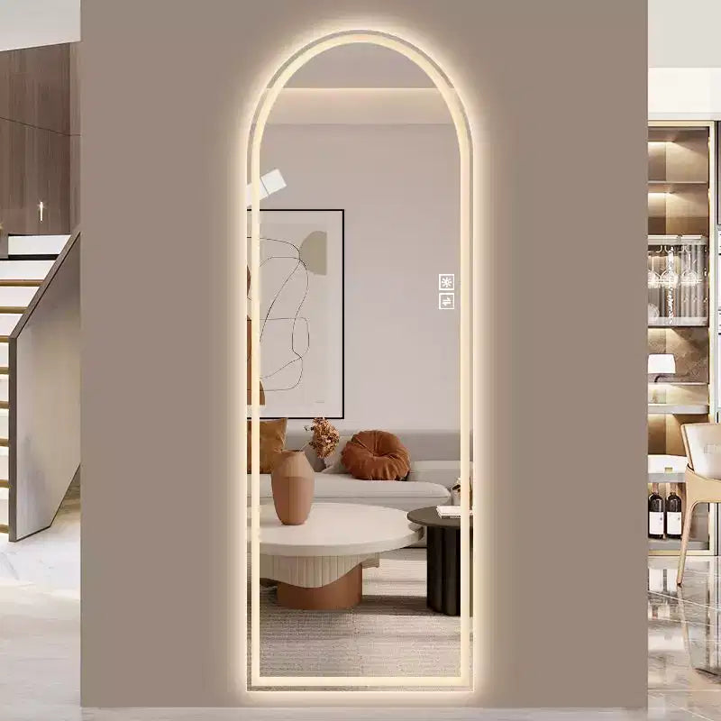 Specchio a LED intero ad arco dorato - da terra e a parete