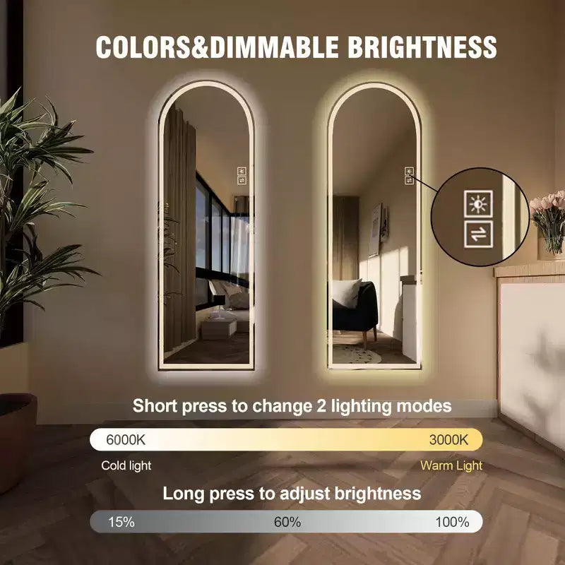 Specchio a LED intero ad arco dorato - da terra e a parete