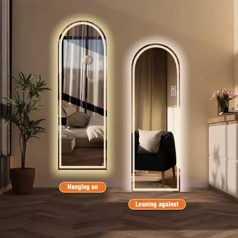 Specchio a LED intero ad arco dorato - da terra e a parete
