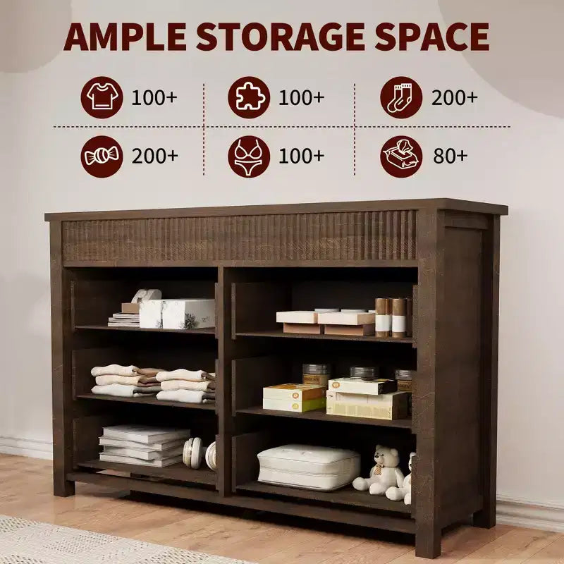 Comò in legno scanalato beige/marrone — Cassettiera a 6 o 7 cassetti per camera da letto, soggiorno e ingresso