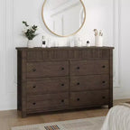 Comò in legno scanalato beige/marrone — Cassettiera a 6 o 7 cassetti per camera da letto, soggiorno e ingresso