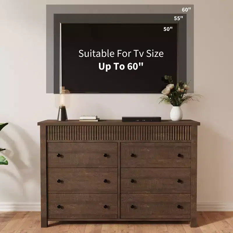 Comò in legno scanalato beige/marrone — Cassettiera a 6 o 7 cassetti per camera da letto, soggiorno e ingresso