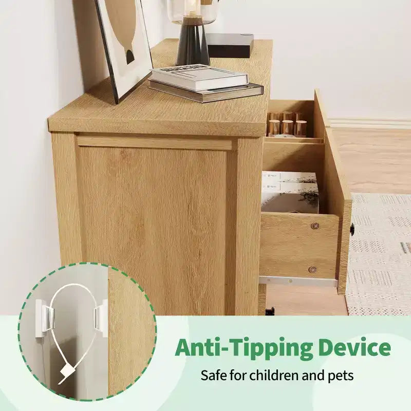 Comò in legno scanalato beige/marrone — Cassettiera a 6 o 7 cassetti per camera da letto, soggiorno e ingresso