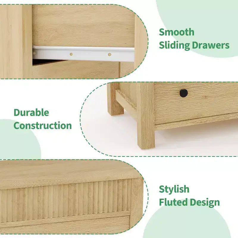 Comò in legno scanalato beige/marrone — Cassettiera a 6 o 7 cassetti per camera da letto, soggiorno e ingresso