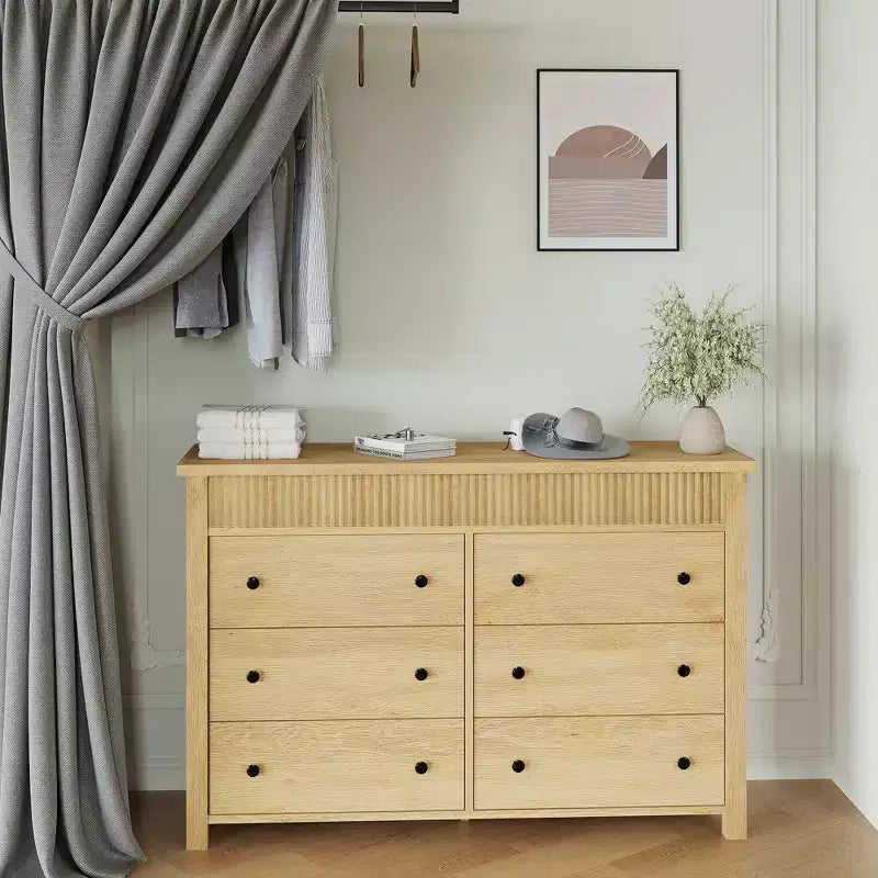 Comò in legno scanalato beige/marrone — Cassettiera a 6 o 7 cassetti per camera da letto, soggiorno e ingresso