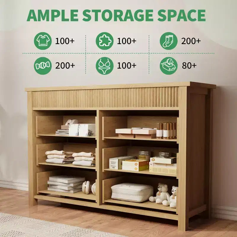 Comò in legno scanalato beige/marrone — Cassettiera a 6 o 7 cassetti per camera da letto, soggiorno e ingresso
