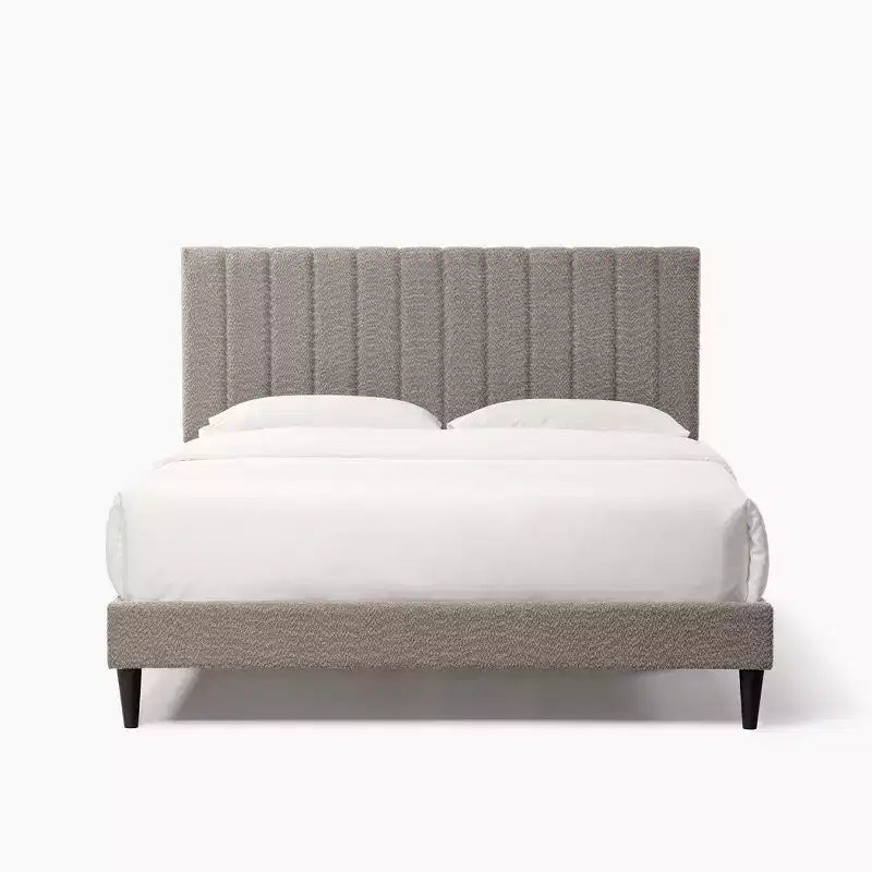 Struttura letto a piattaforma in velluto bianco con testiera ad ali, Queen, 2 posti letto