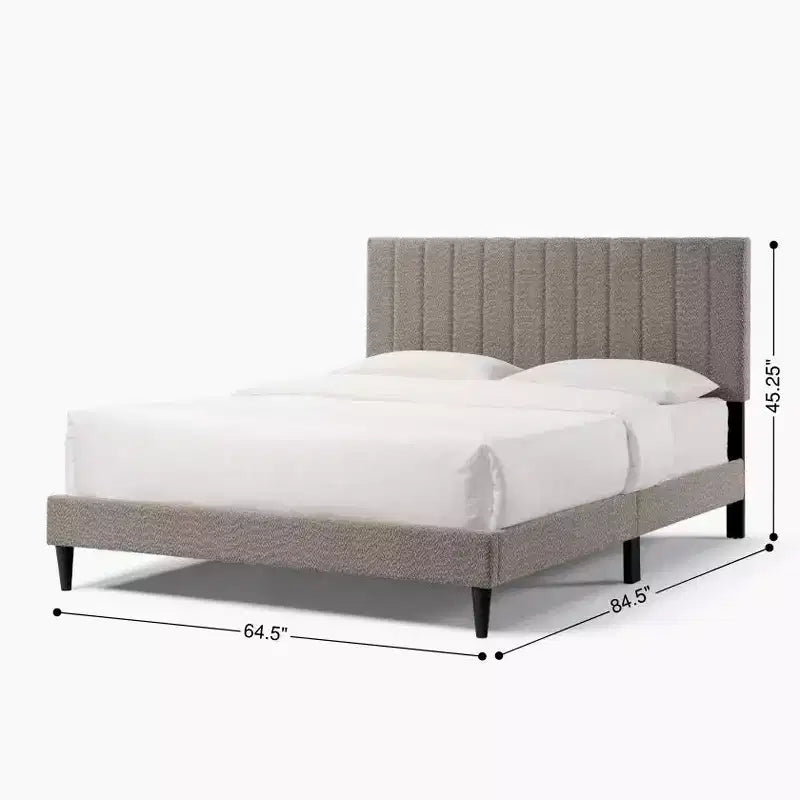 Struttura letto a piattaforma in velluto bianco con testiera ad ali, Queen, 2 posti letto