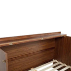 Letto a scomparsa Queen con cassetto, stazione di ricarica e pannello in rattan – Espresso/Noce, 2 posti letto