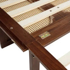 Letto a scomparsa Queen con cassetto, stazione di ricarica e pannello in rattan – Espresso/Noce, 2 posti letto