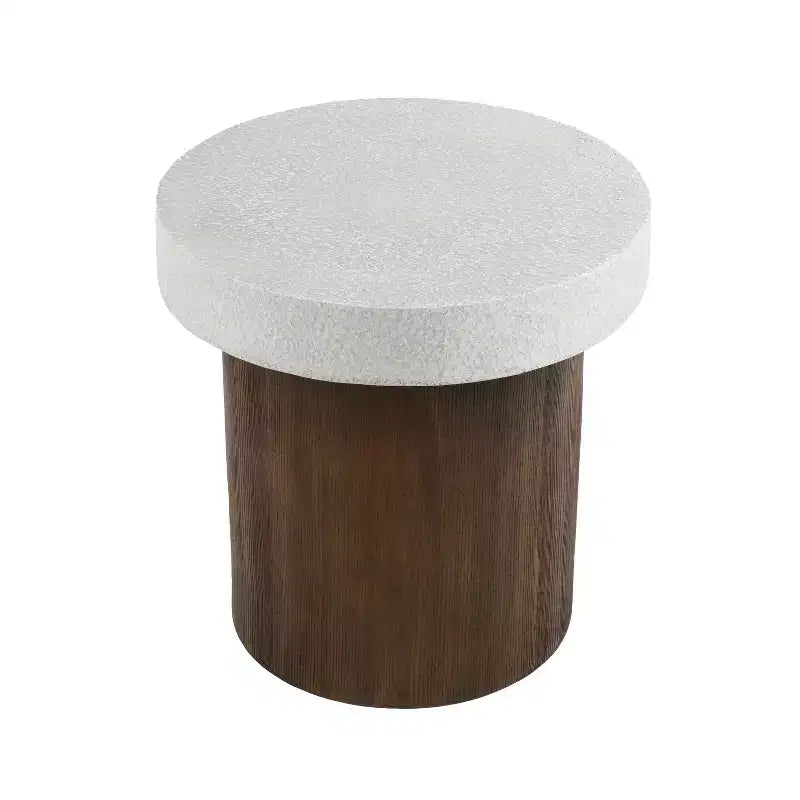 Tavolino rotondo bianco effetto pietra – Per interni/esterni, 1 pezzo