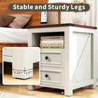Comodino da Fattoria da 18" con Stazione di Ricarica, 2 Cassetti — Marrone Chiaro / Bianco, Set da 1–2