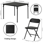 Set tavolo da pranzo pieghevole e 4 sedie, piano quadrato in PP, struttura in metallo, 4 posti a sedere