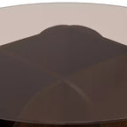 Tavolino da Caffè Rotondo Marrone con Piano in Vetro Temperato e Contenitore