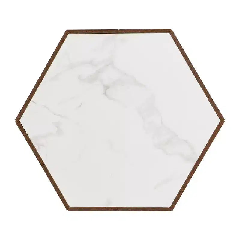 Tavolino esagonale con ripiano effetto marmo e cassetti a scomparsa — Nero/Bianco, 1 persona, Base con vano contenitore
