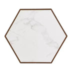 Tavolino esagonale con ripiano effetto marmo e cassetti a scomparsa — Nero/Bianco, 1 persona, Base con vano contenitore