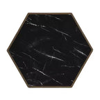 Tavolino esagonale con ripiano effetto marmo e cassetti a scomparsa — Nero/Bianco, 1 persona, Base con vano contenitore
