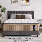 Materasso ibrido in memory foam da 14 pollici bianco e beige, King, 2 persone