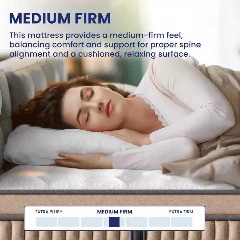 Materasso ibrido in memory foam da 14 pollici bianco e beige, King, 2 persone
