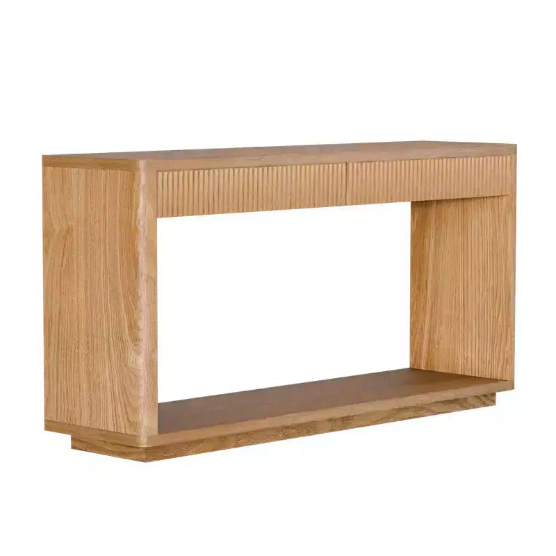 Consolle da 60" stile rustico con 2 cassetti scanalati e ripiano — Nero / Naturale / Noce